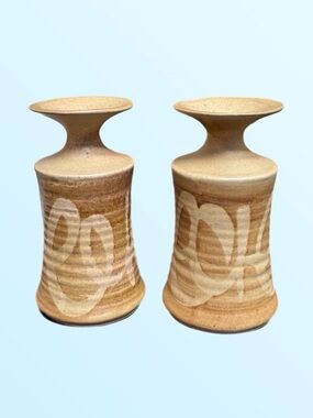 MCM Pair of Vintage Stoneware Designs West SDW Studio Pottery USA 291 Vases
